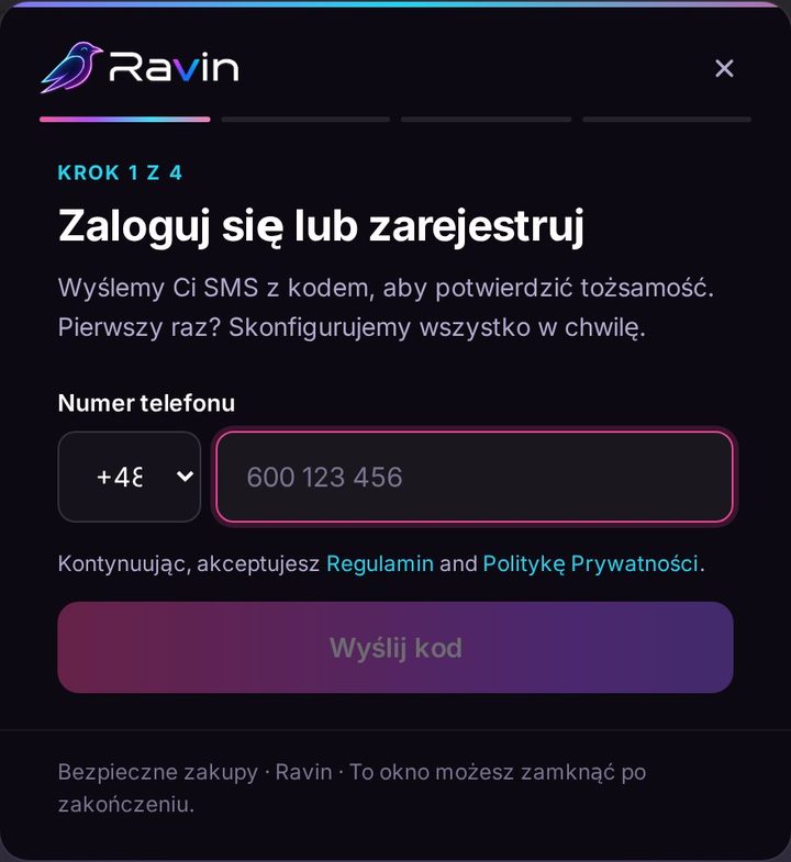 Ravin checkout step 1 — sign in or register with phone number