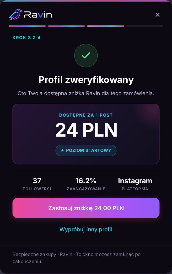 Ravin checkout step 3 — profile verified with available social credit